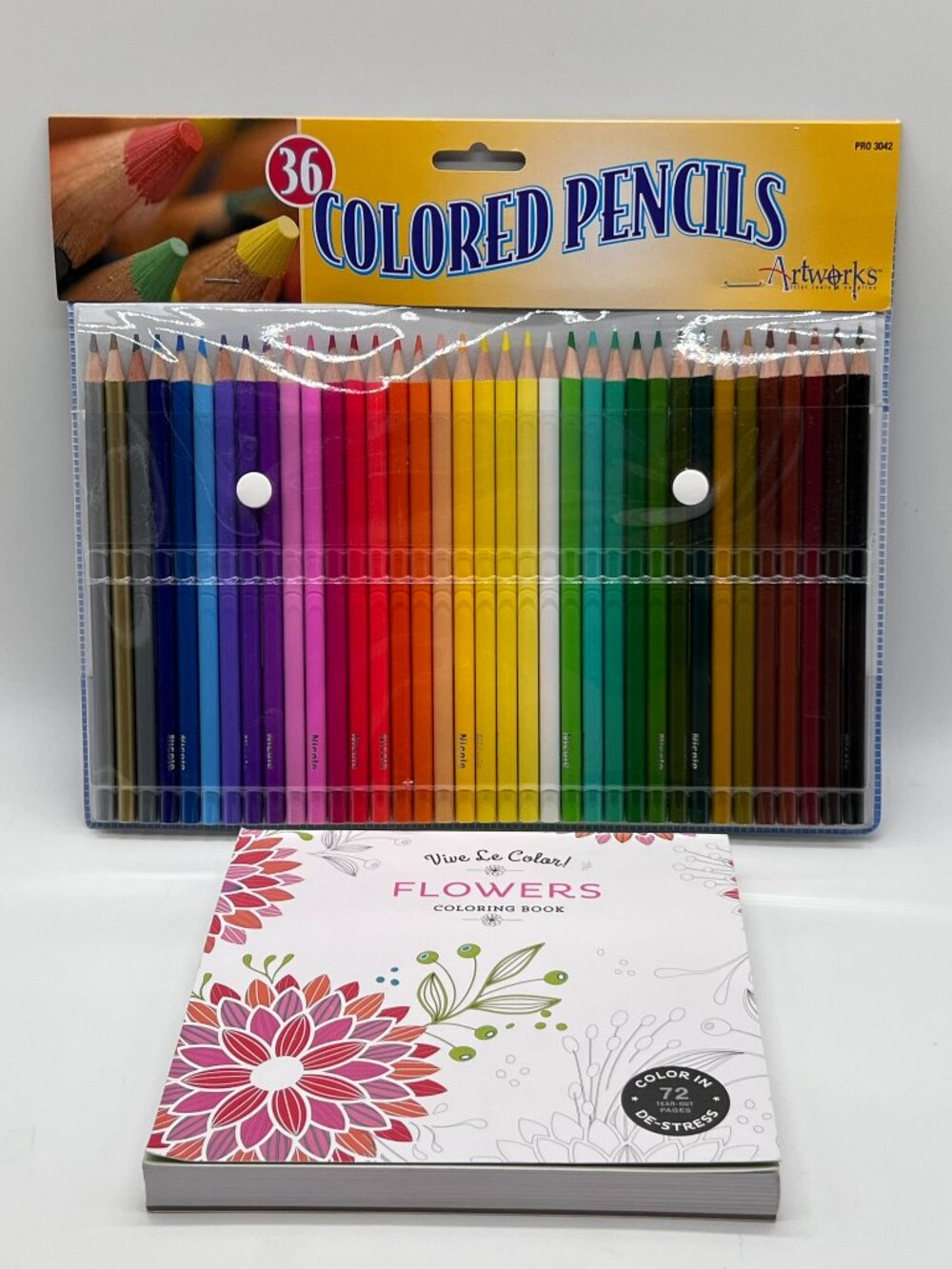 Colored Pencils 36 Pc Set with a Flower Coloring Pad 6-1/2" x 6-1/2" Barely Used